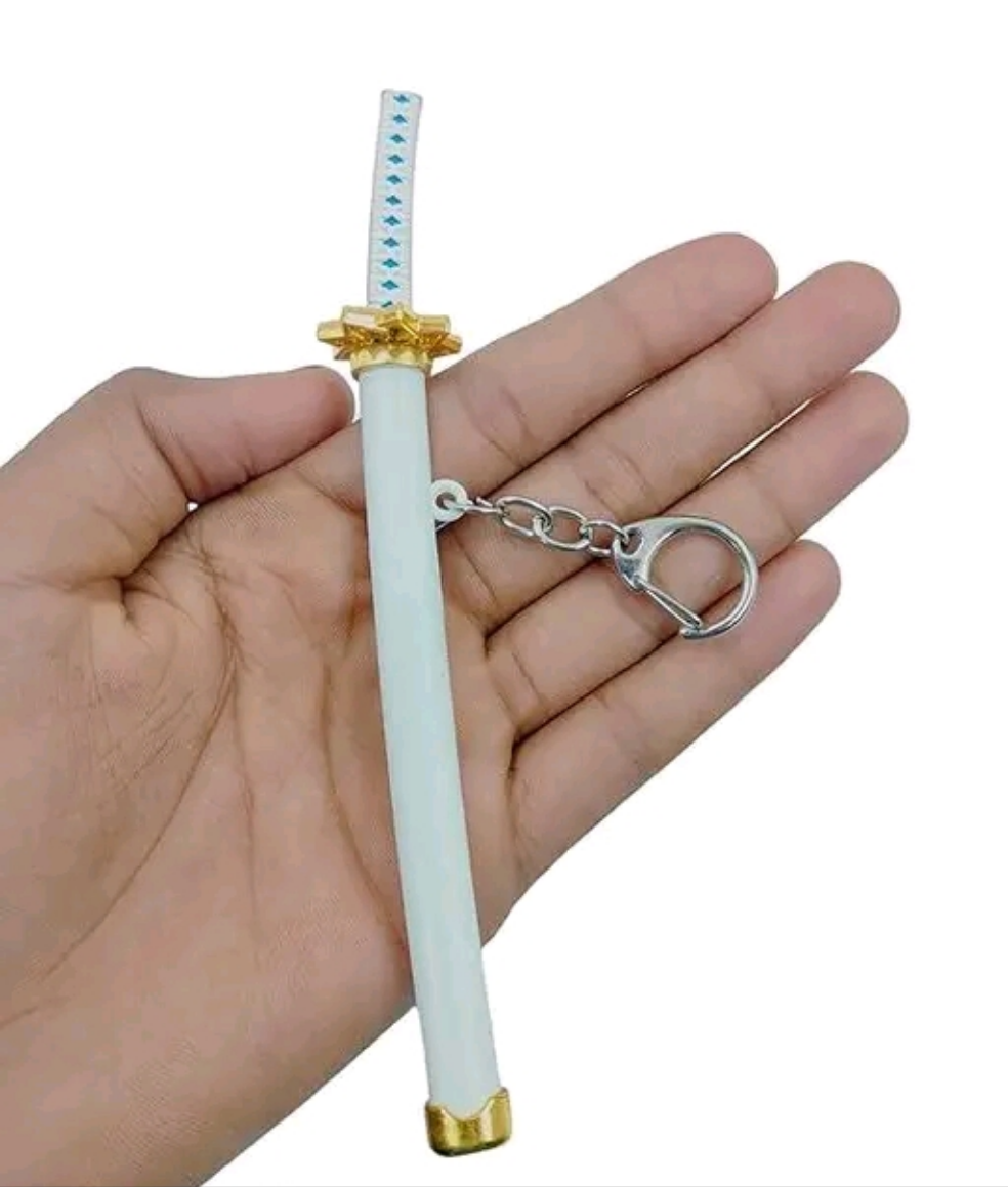 Katana Keychain White Sky Blue