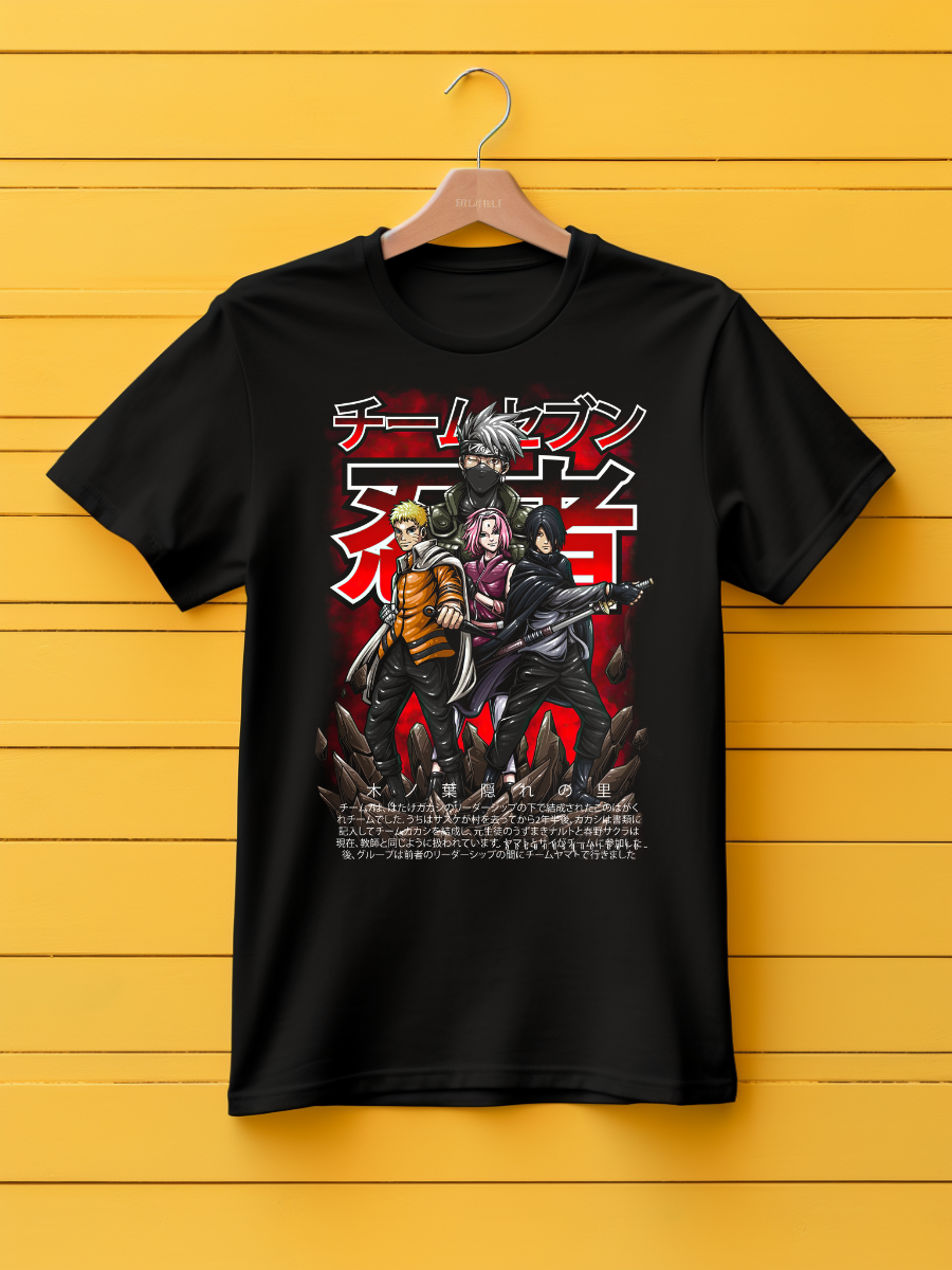 Team 7 Kakashi Sakura Sasuke Naruto Premium Oversized Front T-Shirt Black July'25
