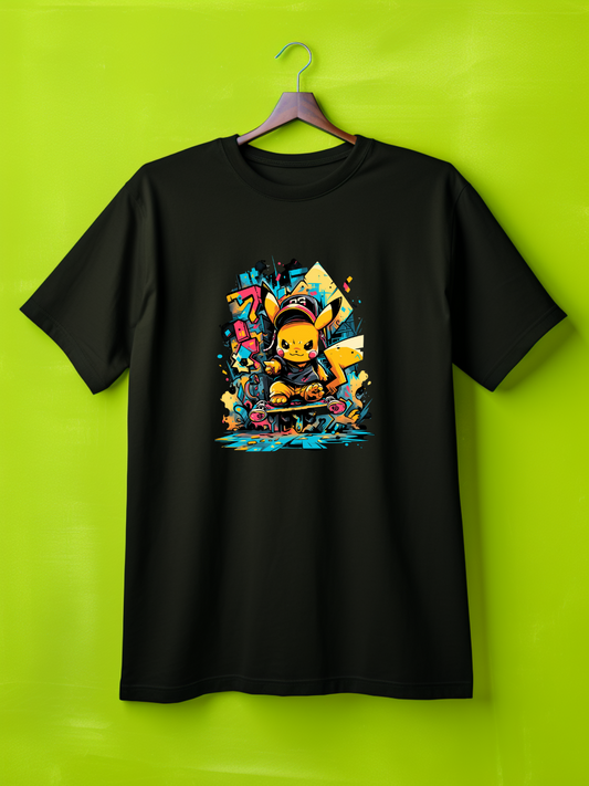 Pikachu Black Printed T-Shirt 528